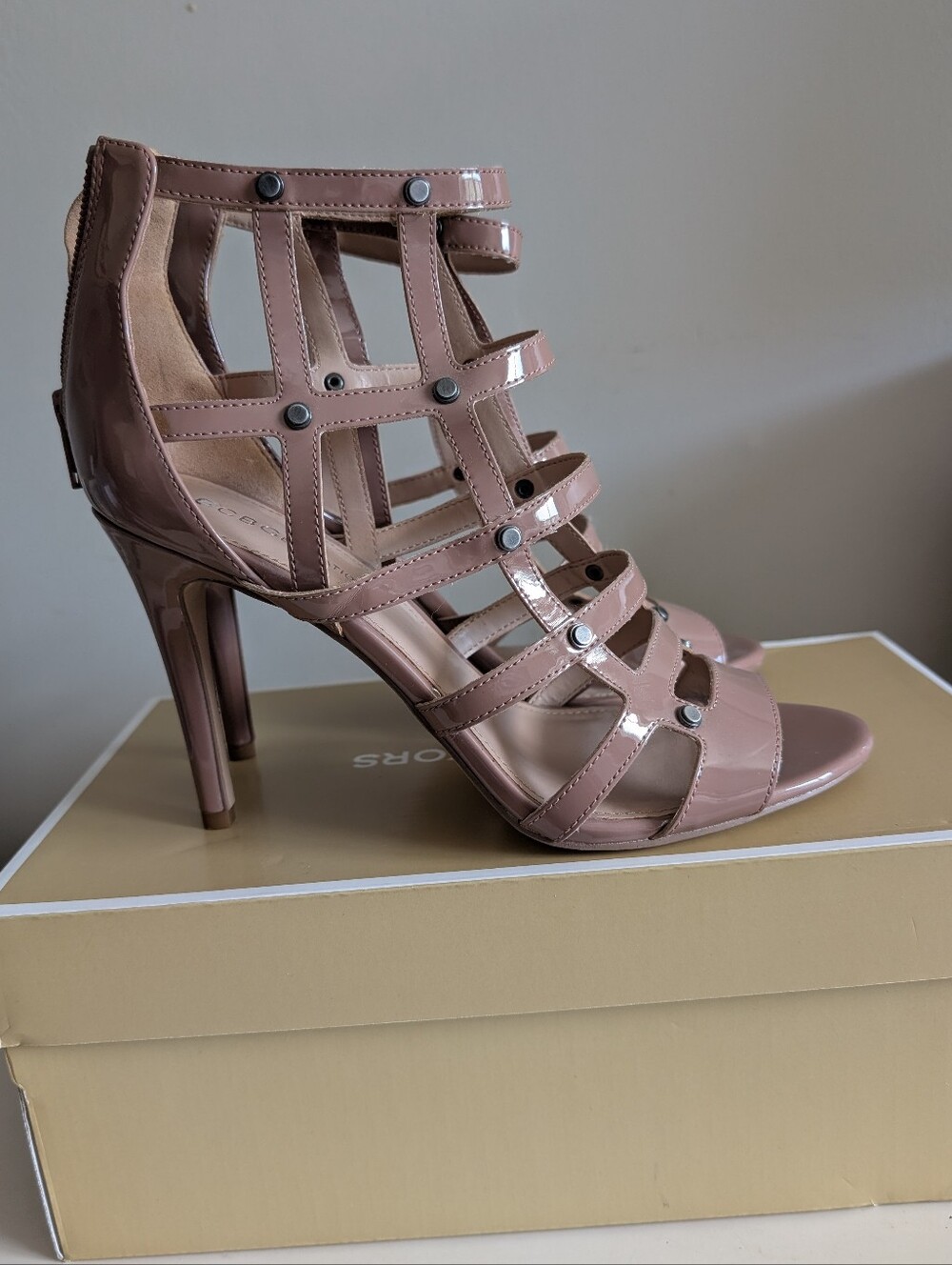 BCBGeneration Patent Strappy High Heel Sandal in Blush